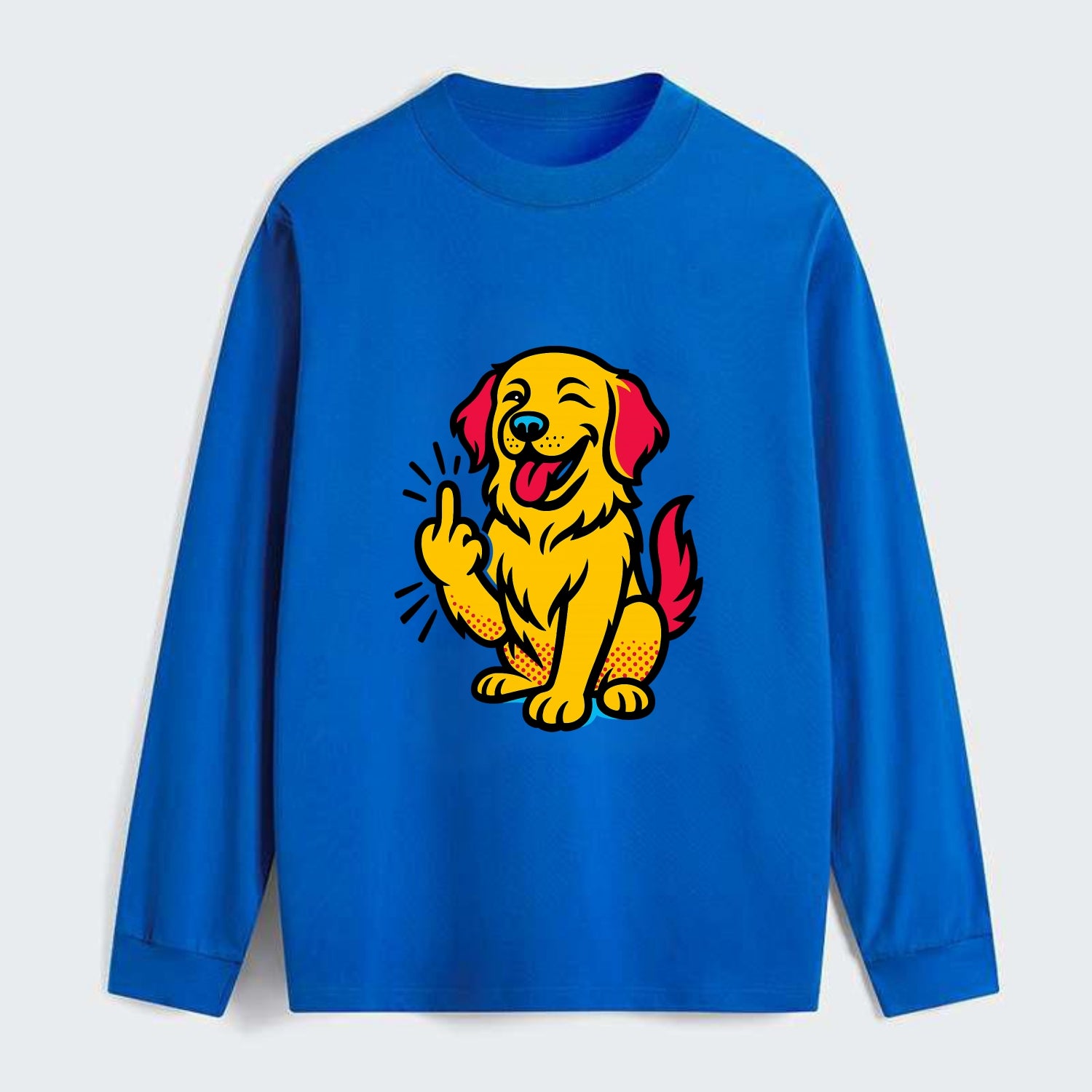 Golden Retriever with happy smile and golden coat, fluffy paw raised - Classic Long Sleeve Shirt - Blue