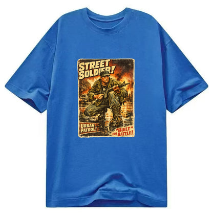 COMBAT READY | Military boots on wet pavement | Street soldier | Urban patrol | - Classic T-shirt - Blue