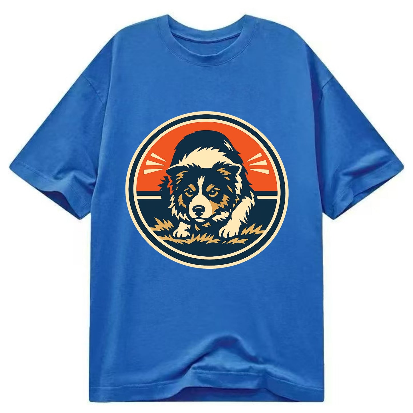 Focused Border Collie Emblem - Classic T-shirt - Blue