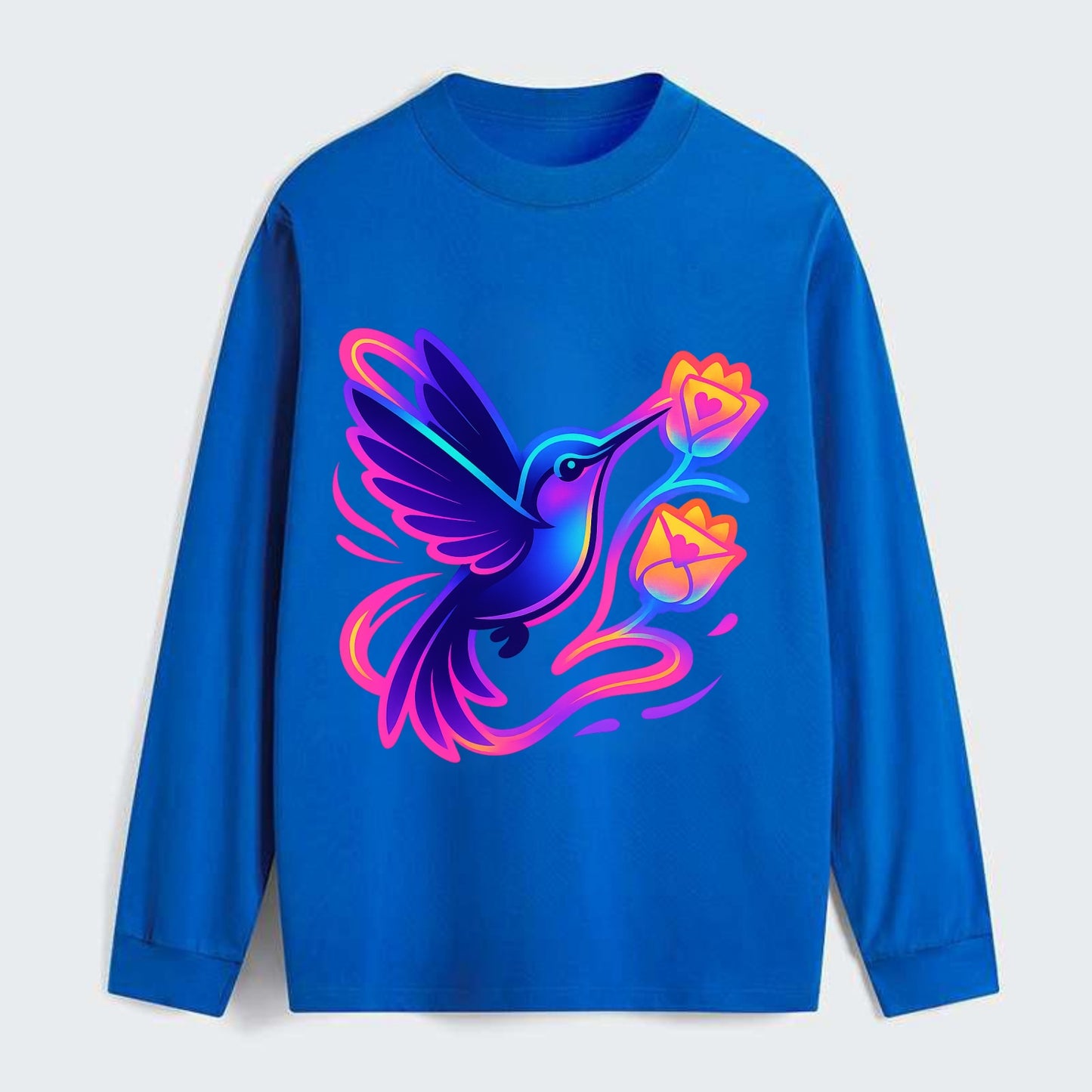 Hummingbird delivering miniature love letters tucked inside flower - Classic Long Sleeve Shirt - Blue