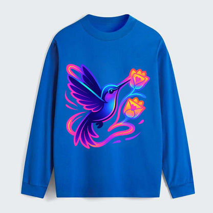 Hummingbird delivering miniature love letters tucked inside flower - Classic Long Sleeve Shirt - Blue