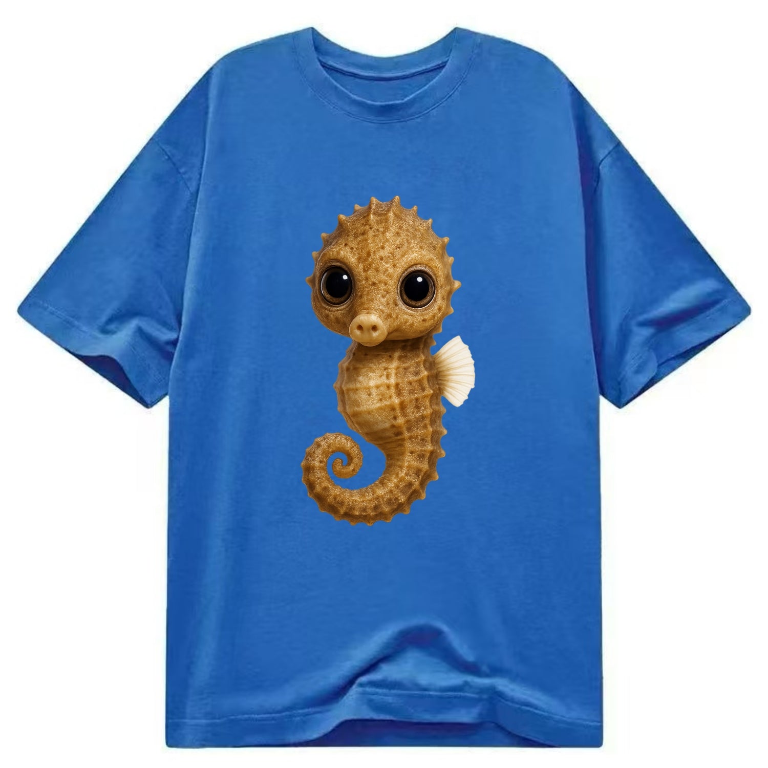 Baby Seahorse - curled tail, snout, large eyes, front-facing, delicate and cute - Classic T-shirt - Blue
