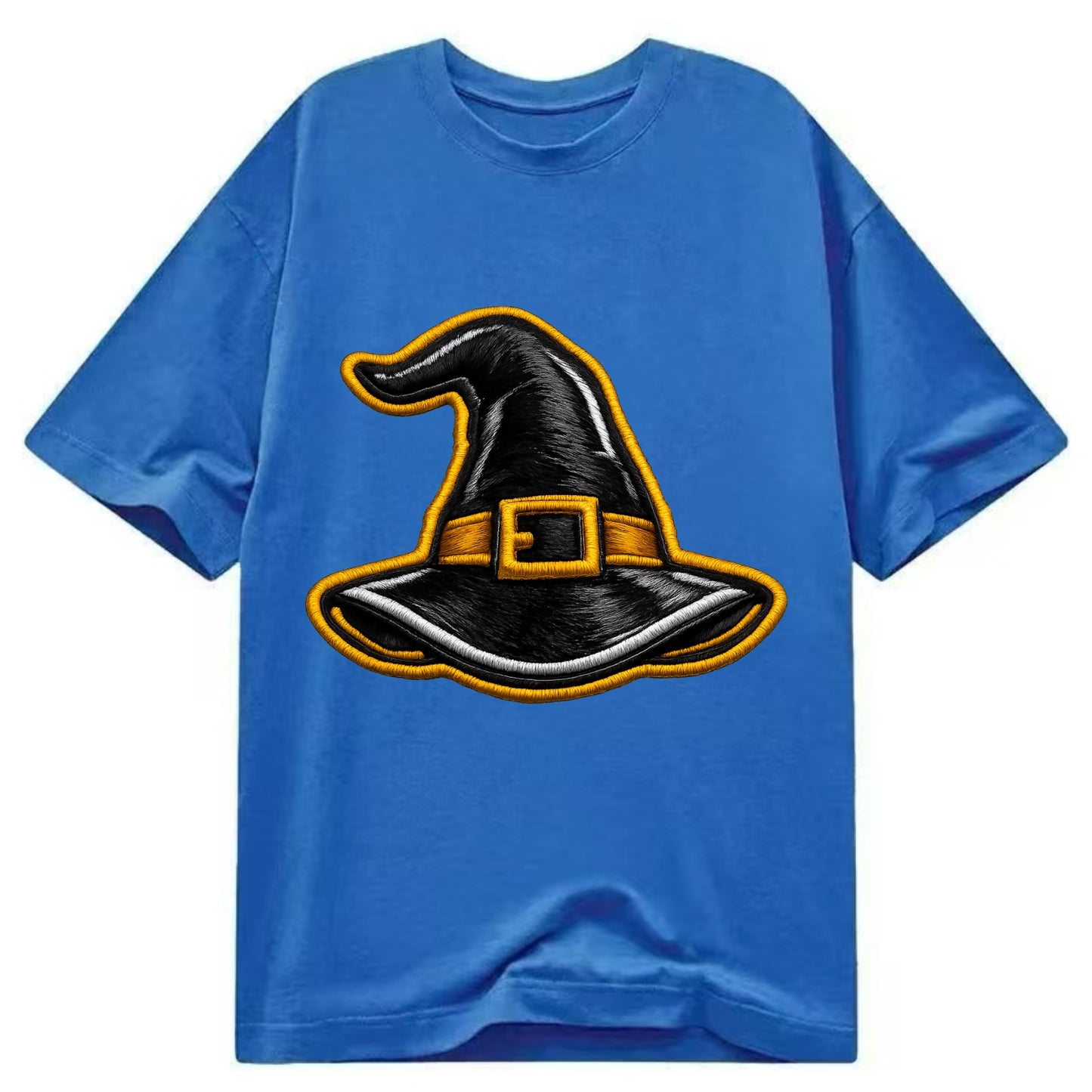 WITCH HAT - pointed hat with buckle in black and gold , coven - Classic T-shirt - Blue