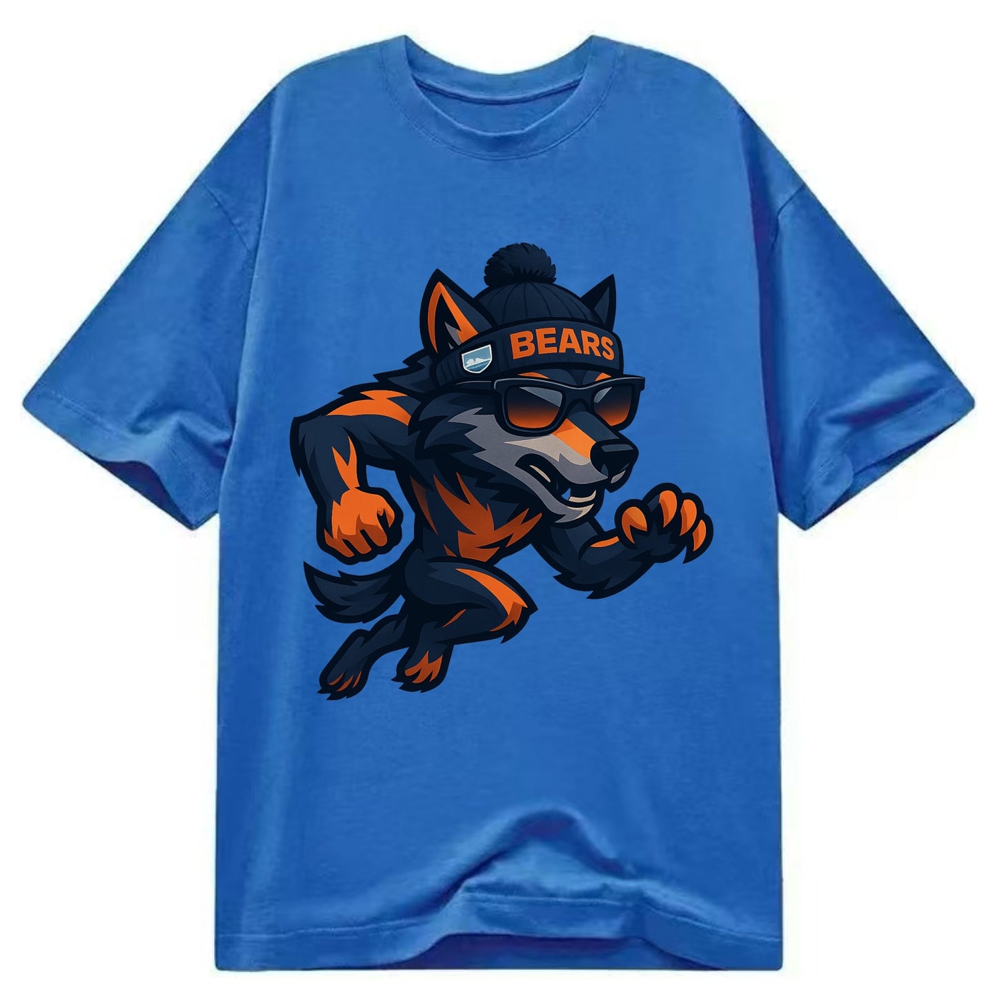 Chicago Wolf wearing Bears beanie with Lake Michigan patch and wayfarer sunglasses - Classic T-shirt - Blue