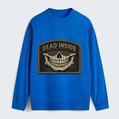 DEAD INSIDE SMILE - skeleton smile in white , dark humor - Classic Long Sleeve Shirt - Blue