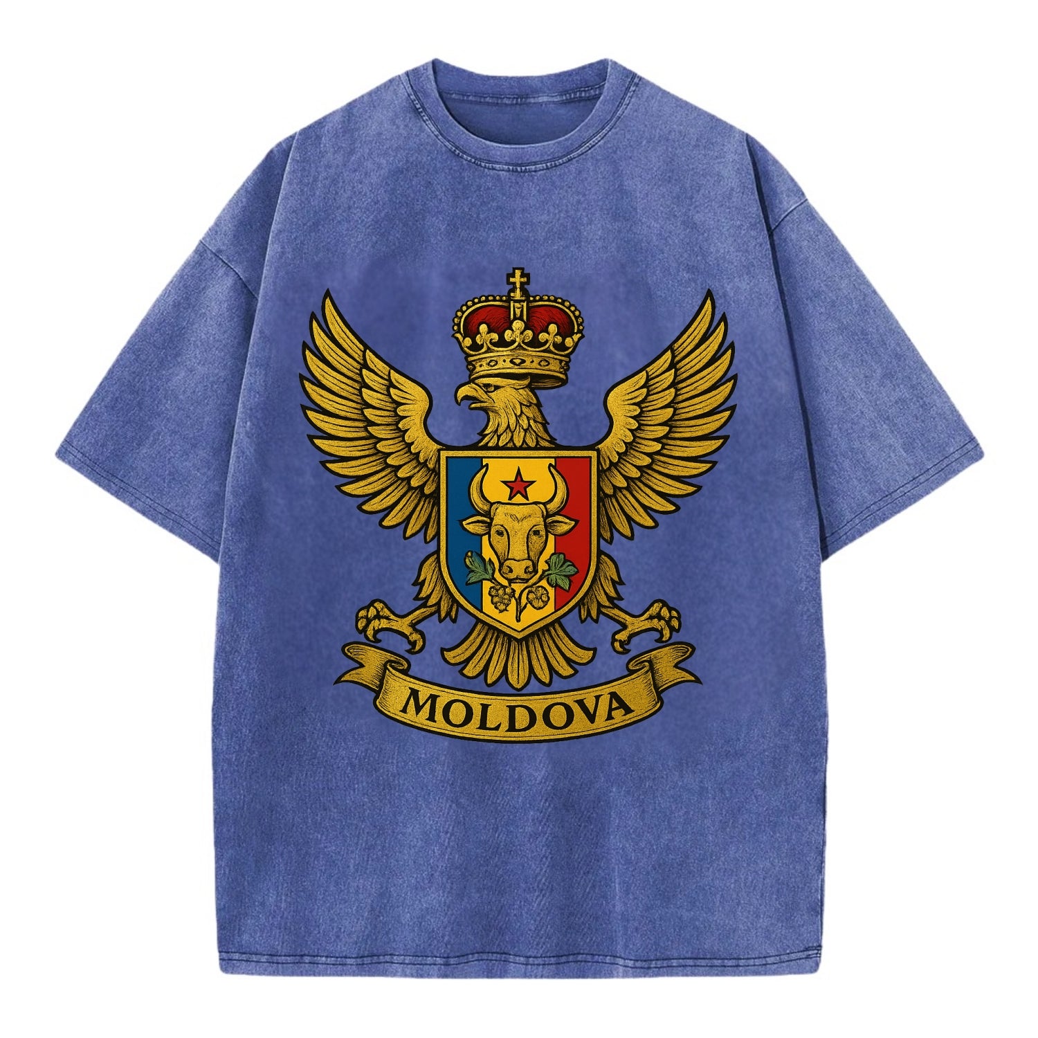 Moldova Heritage Badge  - Vintage T-shirt - Blue