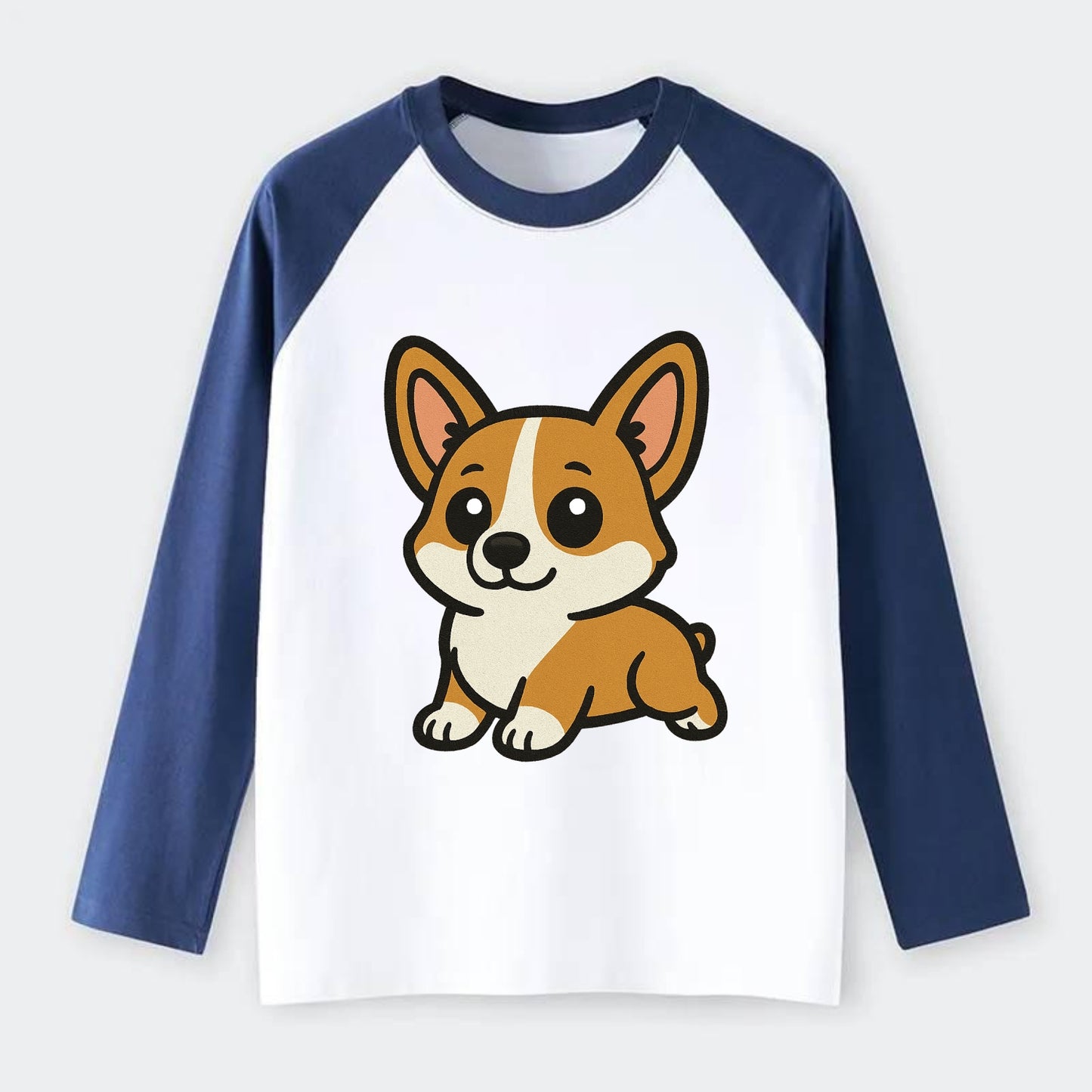Corgi - Sploot lying position - Raglan Long Sleeve T-Shirt - Blue