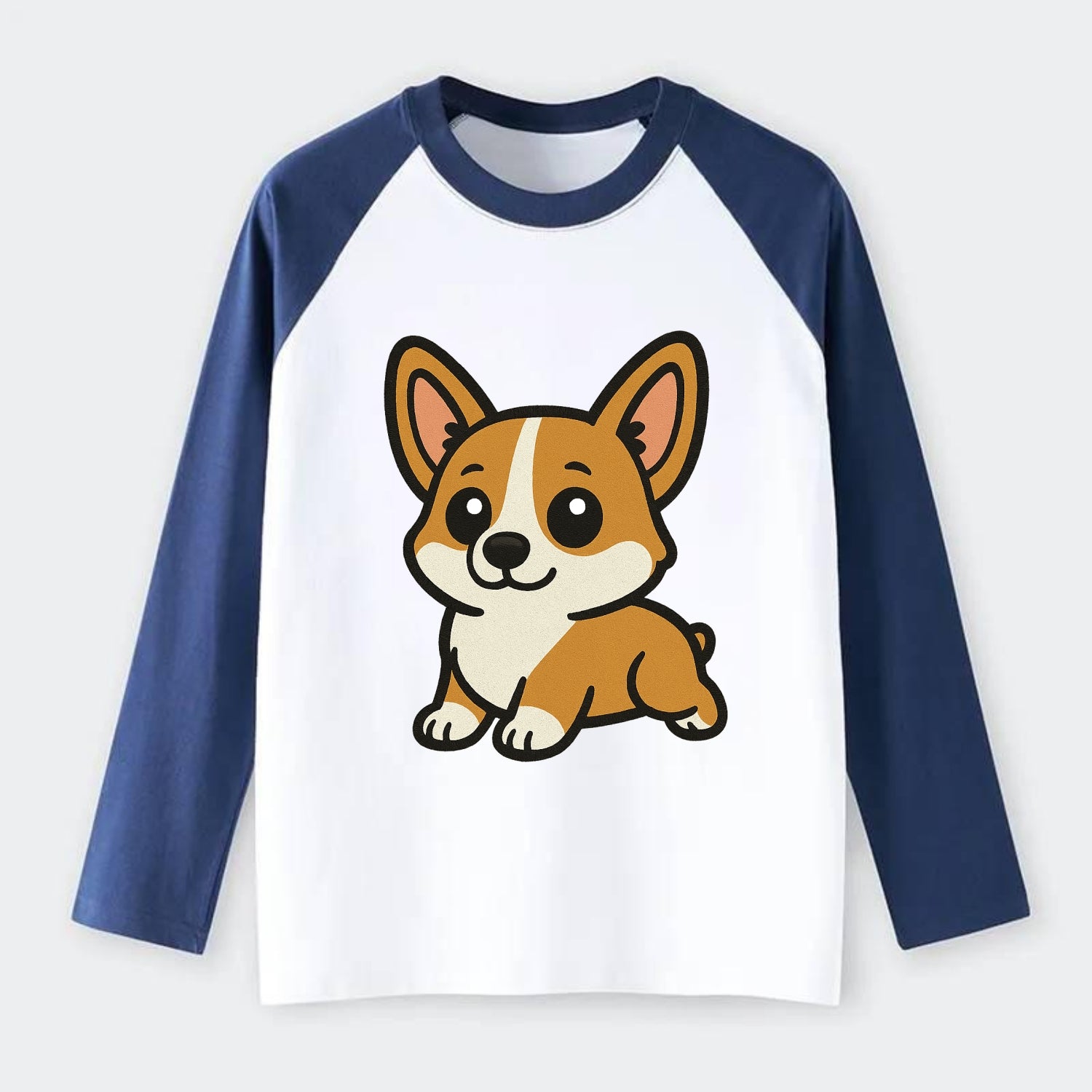 Corgi - Sploot lying position - Raglan Long Sleeve T-Shirt - Blue