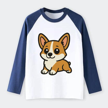 Corgi - Sploot lying position - Raglan Long Sleeve T-Shirt - Blue