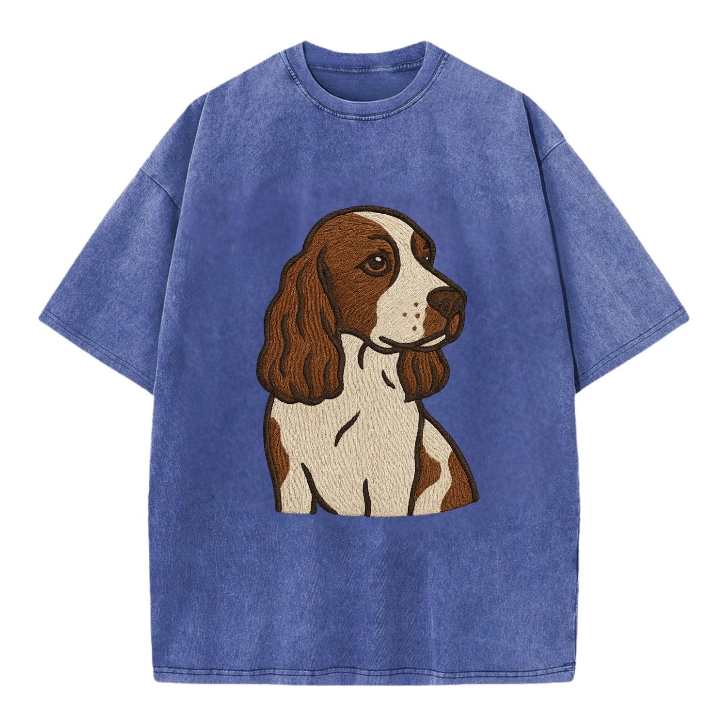 English Cocker Spaniel - Liver and white embroidered design - Vintage T-shirt - Blue