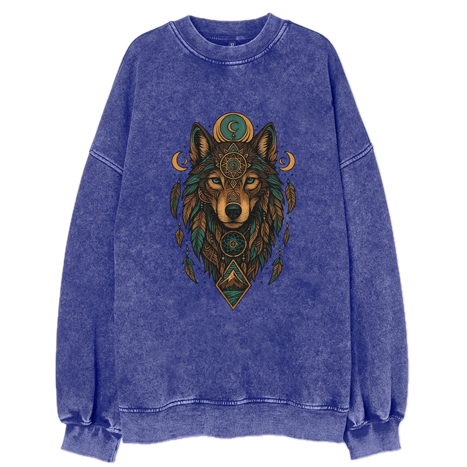Retro 80s Wolf  - Vintage Sweatshirt - Blue