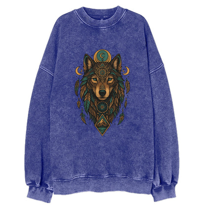 Retro 80s Wolf  - Vintage Sweatshirt - Blue