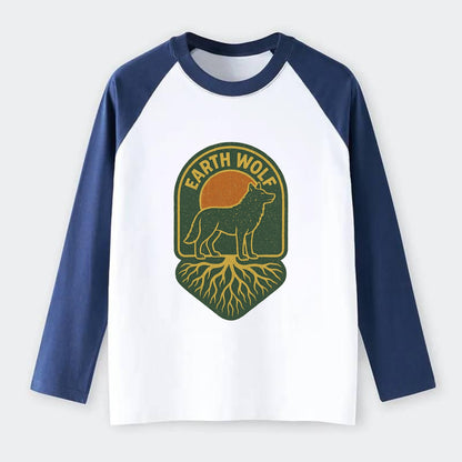 Earth Wolf Roots  - Raglan Long Sleeve T-Shirt - Blue