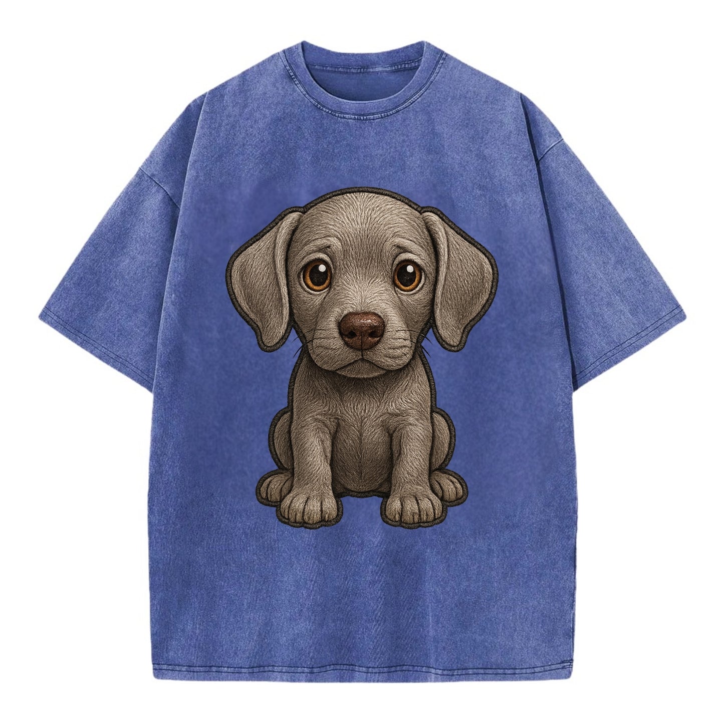 Baby Weimaraner Puppy - silver-gray coat, amber eyes, sleek body, front-facing, - Vintage T-shirt - Blue