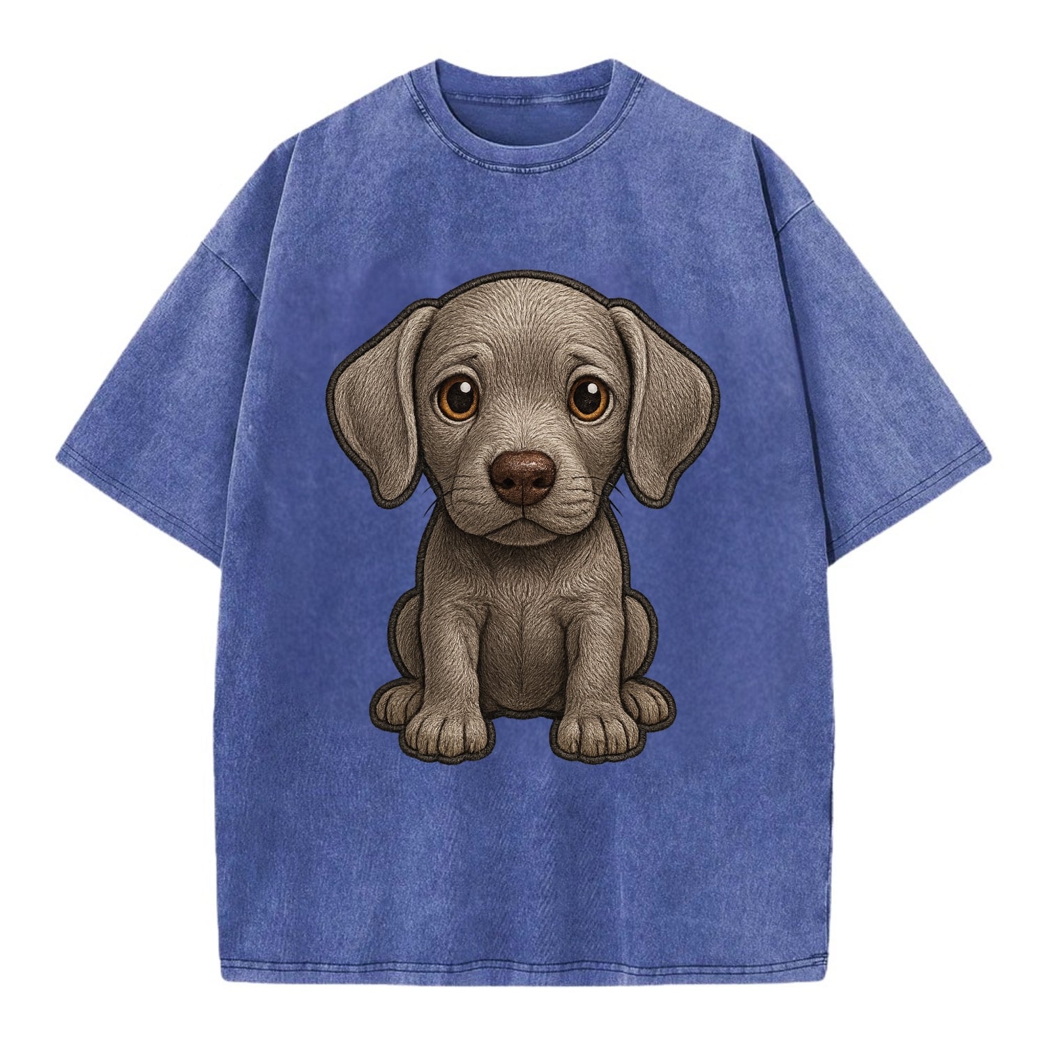 Baby Weimaraner Puppy - silver-gray coat, amber eyes, sleek body, front-facing, - Vintage T-shirt - Blue