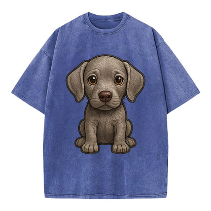 Baby Weimaraner Puppy - silver-gray coat, amber eyes, sleek body, front-facing, - Vintage T-shirt - Blue