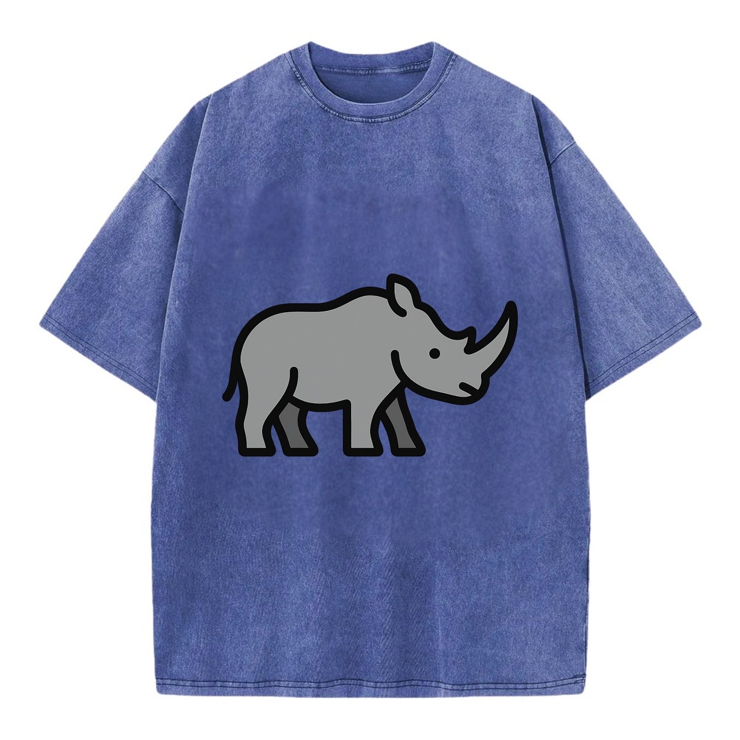 Rhinoceros - Gray with horn flat side profile - Vintage T-shirt - Blue
