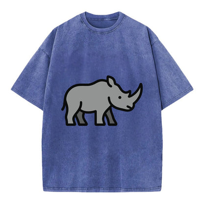 Rhinoceros - Gray with horn flat side profile - Vintage T-shirt - Blue