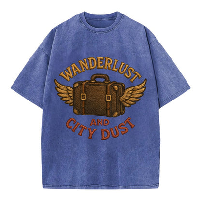 Wanderlust And City Dust  - Vintage T-shirt - Blue
