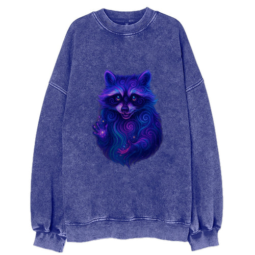 Playful raccoon with mask swirling in hypnotic patterns, neon purple and green - Vintage Sweatshirt