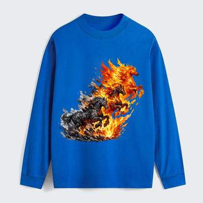 INFERNO STALLION | Horse made entirely of living flames | Blazing mane - Classic Long Sleeve Shirt - Blue