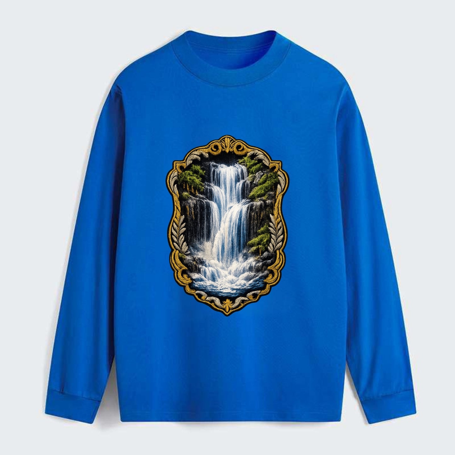 WATERFALL CASCADE - falling water with mist in blue and white , nature - Classic Long Sleeve Shirt - Blue