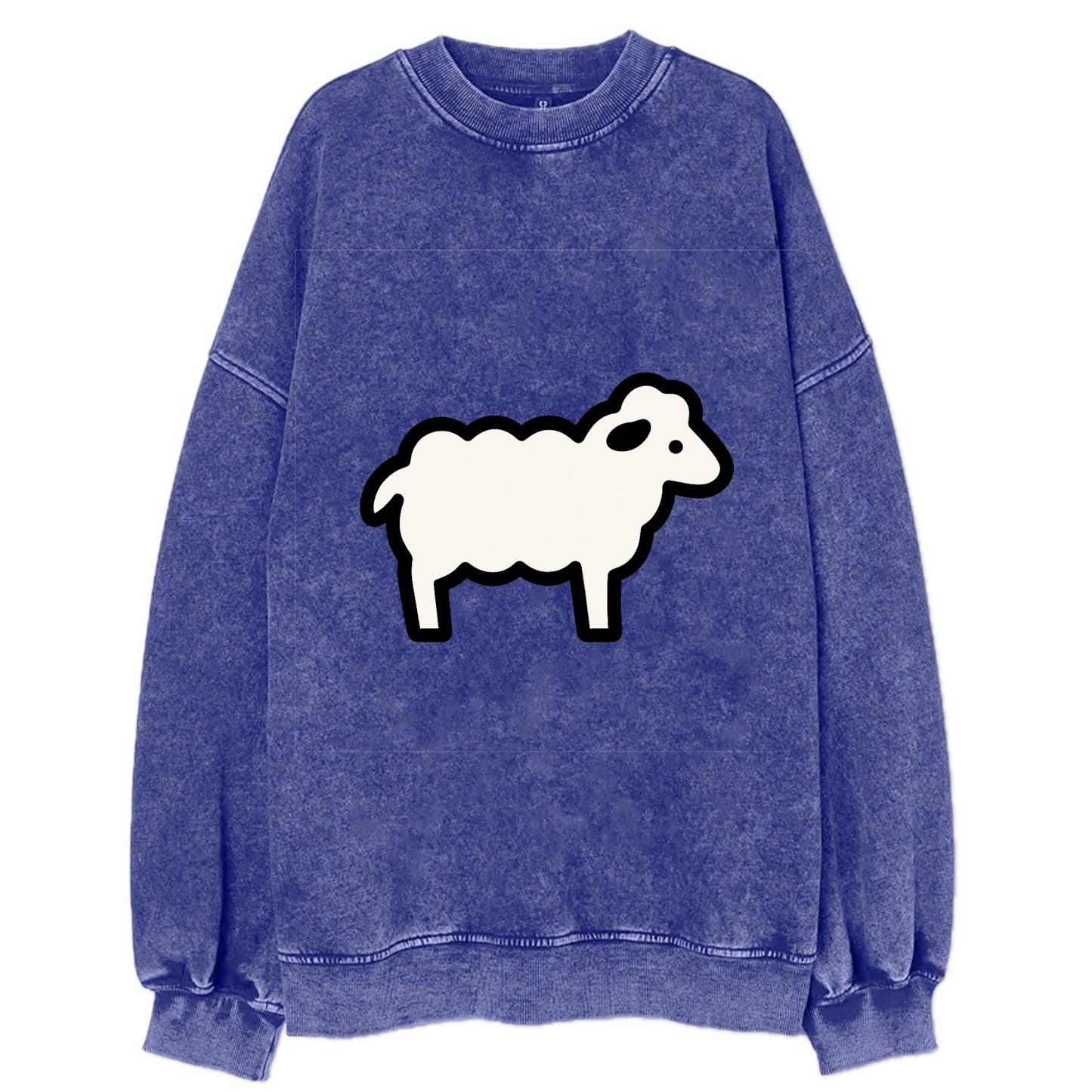 Sheep - White fluffy wool flat side profile - Vintage Sweatshirt - Blue