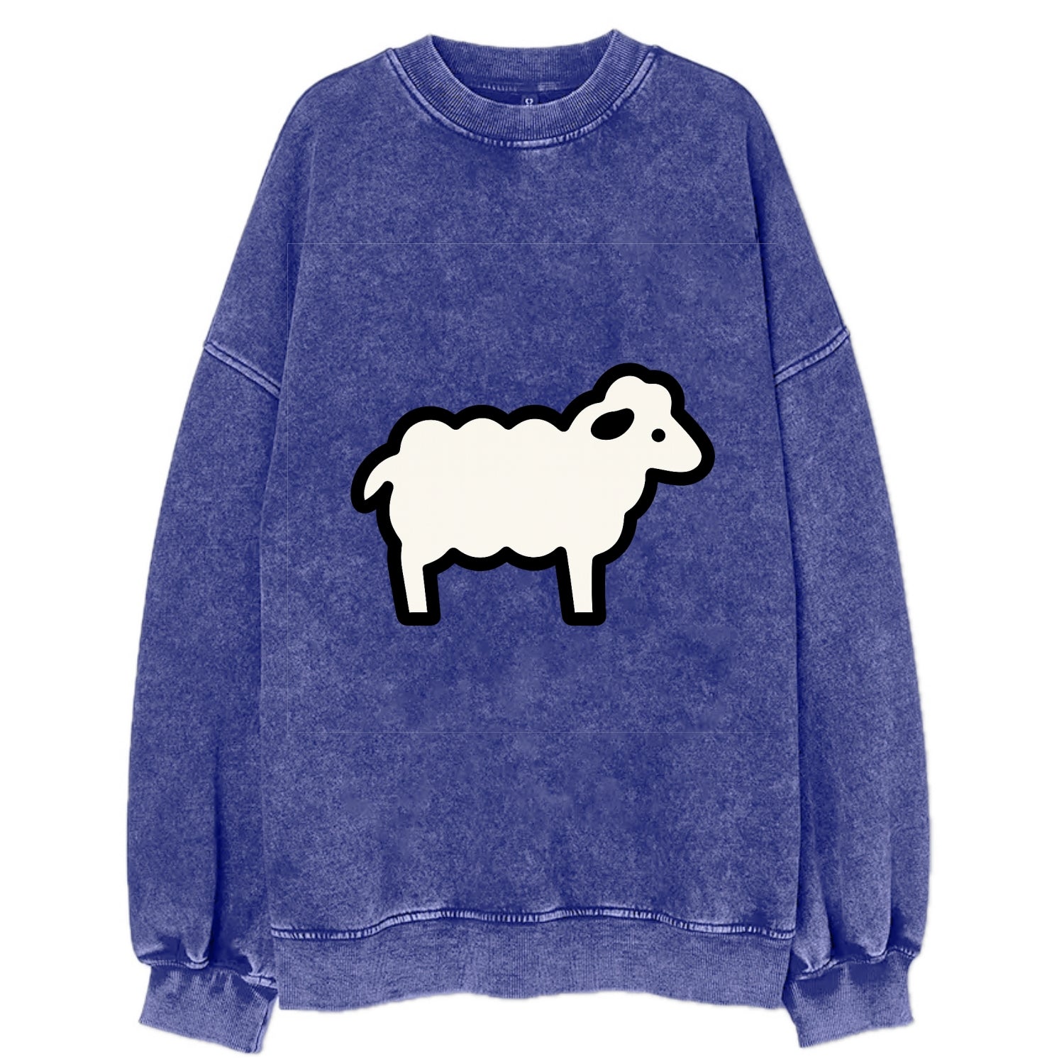 Sheep - White fluffy wool flat side profile - Vintage Sweatshirt - Blue