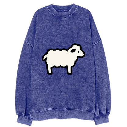 Sheep - White fluffy wool flat side profile - Vintage Sweatshirt - Blue
