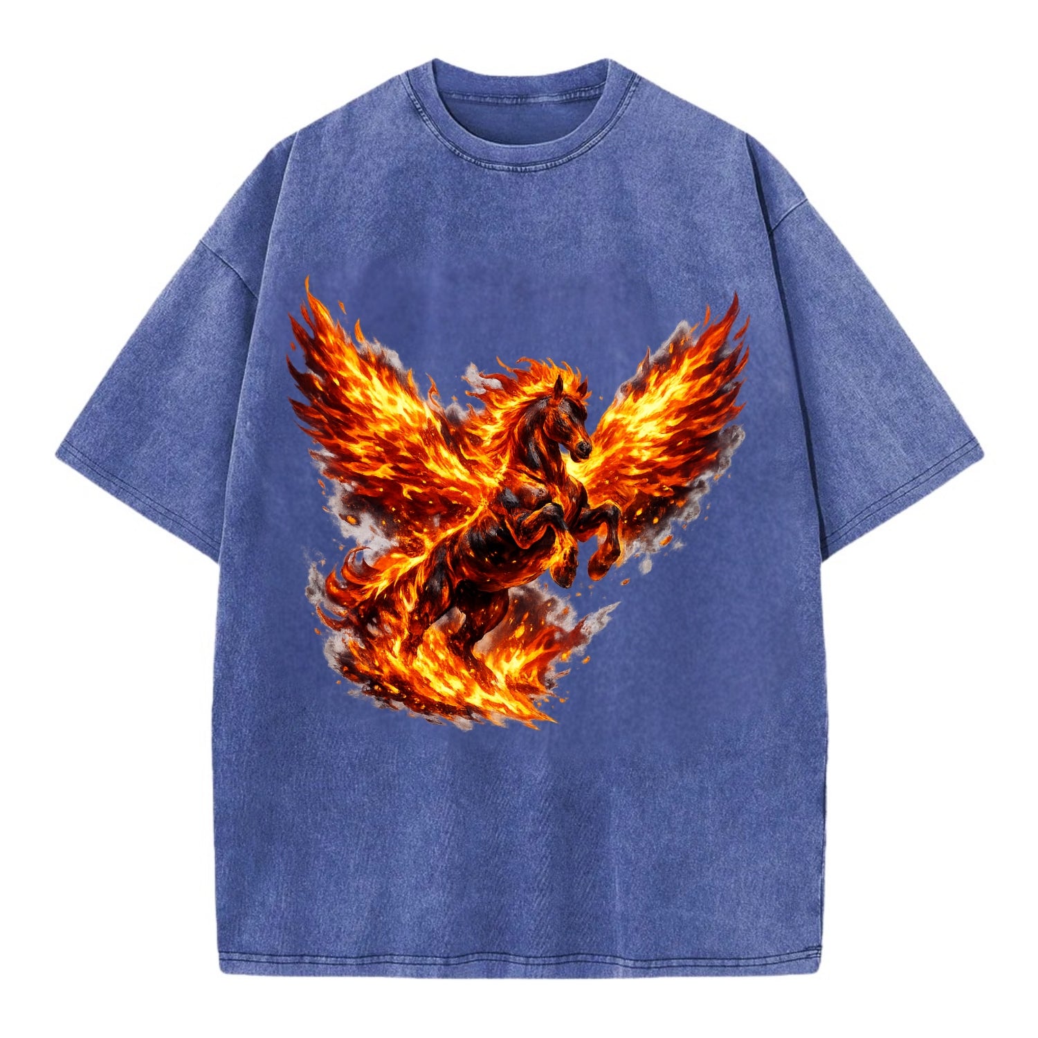 PHOENIX FIRE HORSE | Horse emerging from flames like phoenix | Rebirth - Vintage T-shirt - Blue