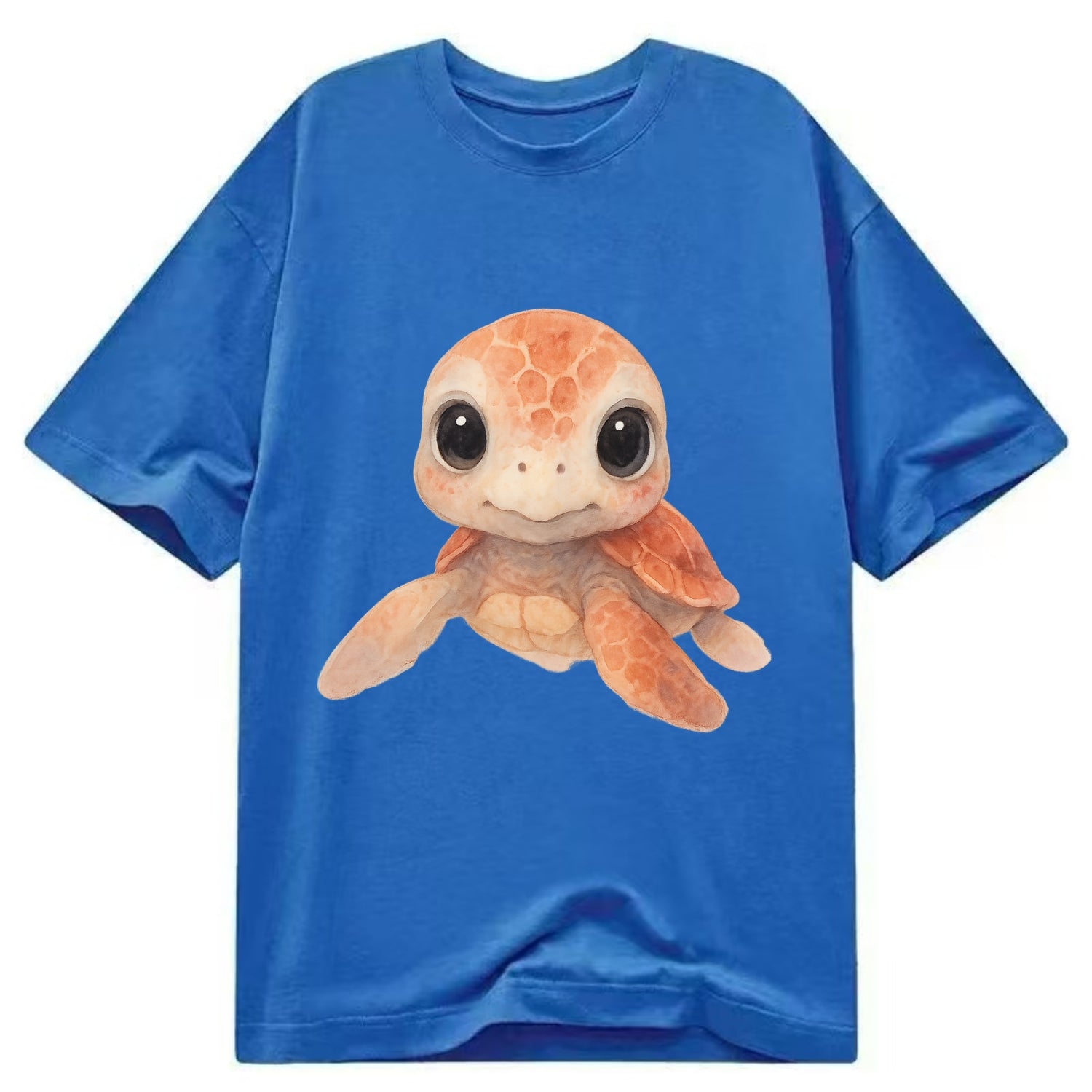 Baby Loggerhead Turtle - reddish-brown shell, big round dark eyes, chunky head, - Classic T-shirt - Blue