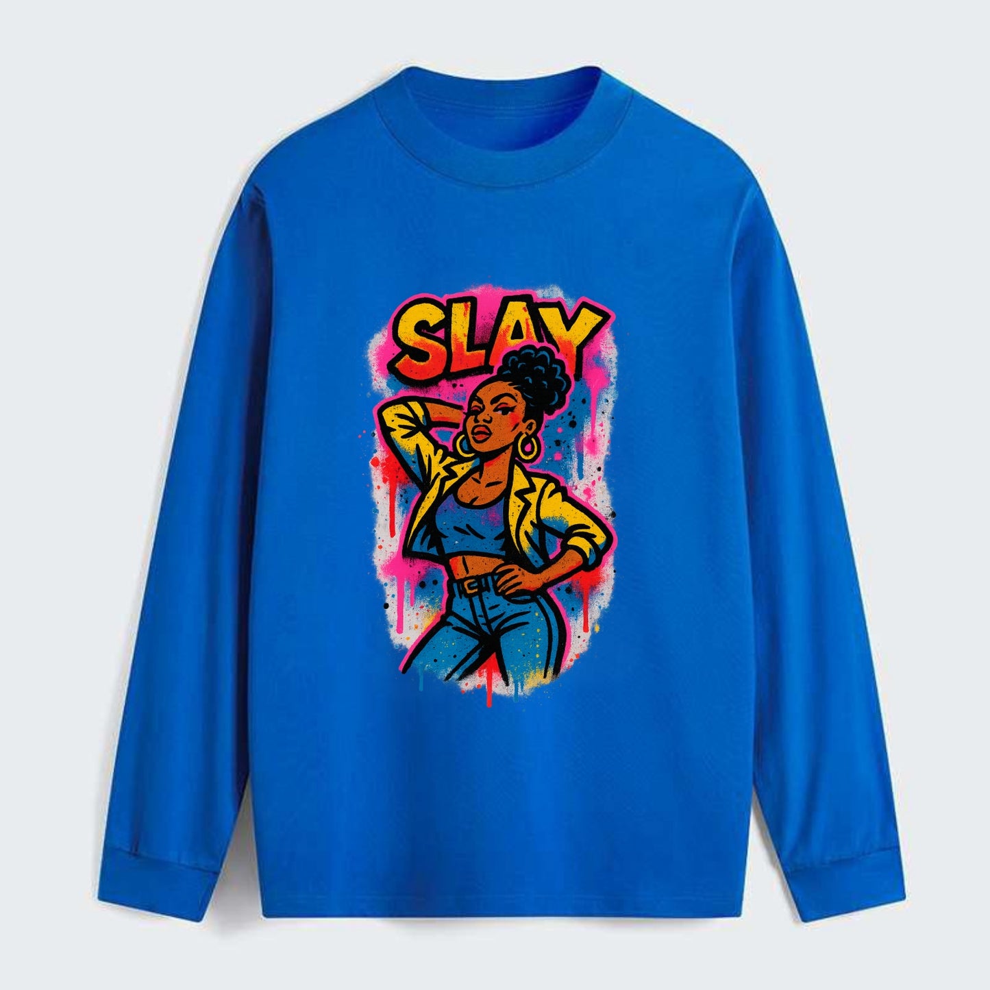 Empowered figure striking confident pose - "slay" culture, fierce and - Classic Long Sleeve Shirt - Blue
