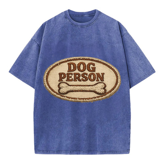 DOG PERSON - simple text with bone in brown , team dog - Vintage T-shirt - Blue