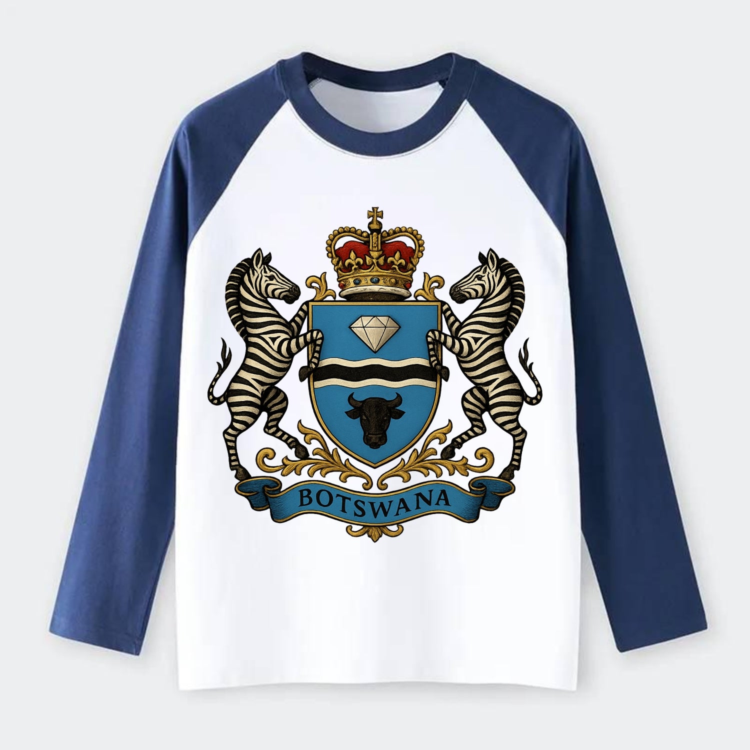 Botswana Heritage Badge - Raglan Long Sleeve T-Shirt - Blue