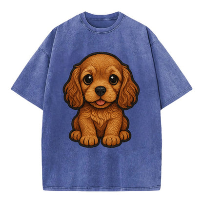 Baby Cocker Spaniel Puppy - long wavy ears, soulful eyes, silky coat, - Vintage T-shirt - Blue