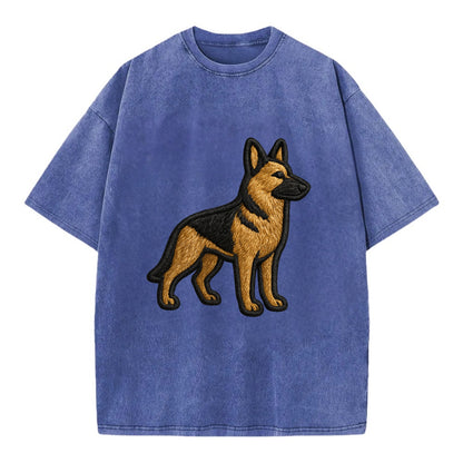 German Shepherd - Trendy minimal silhoue - Vintage T-shirt - Blue