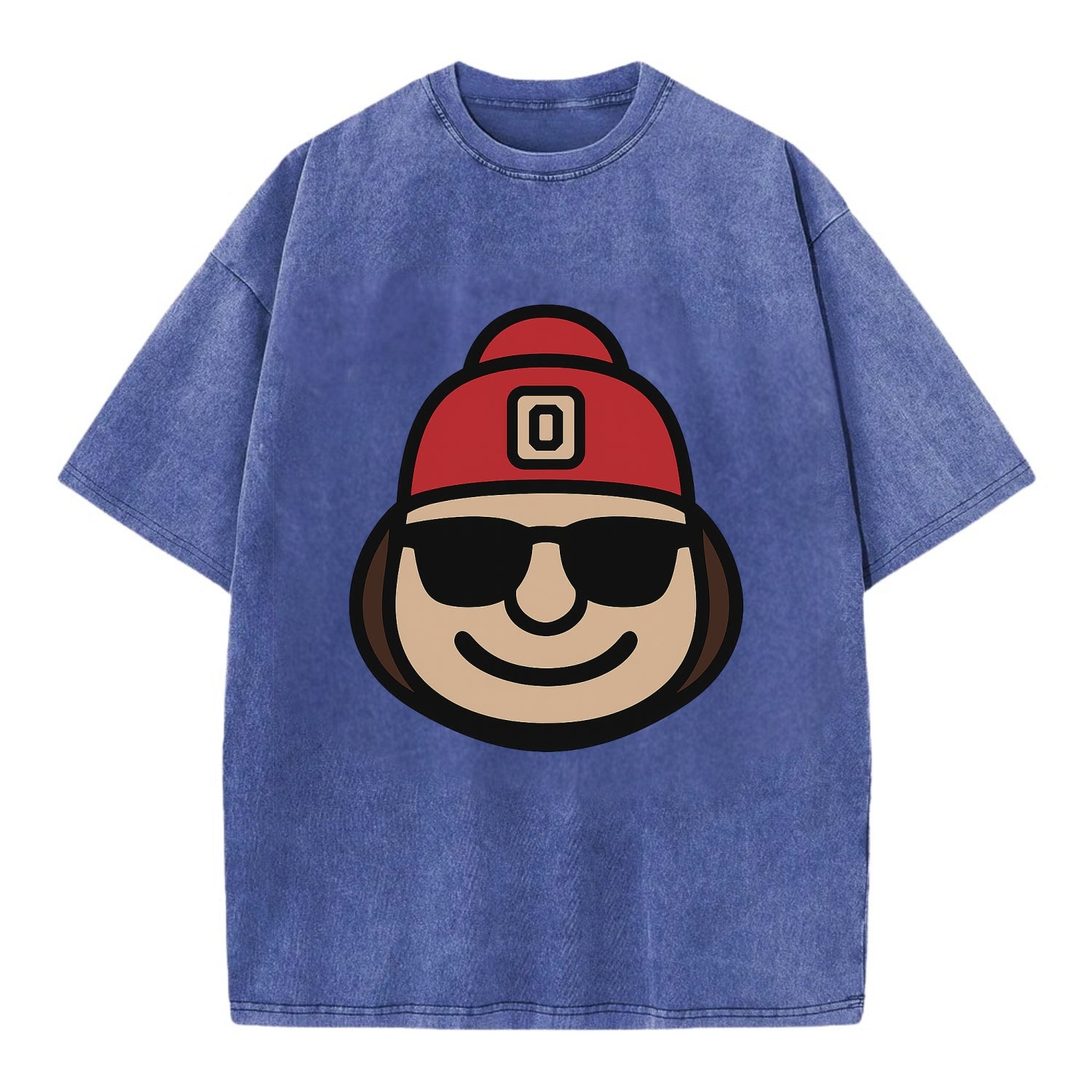 Columbus Brutus wearing Ohio State beanie with Block O patch - Vintage T-shirt - Blue