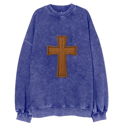 Carved Cross  - Vintage Sweatshirt - Blue