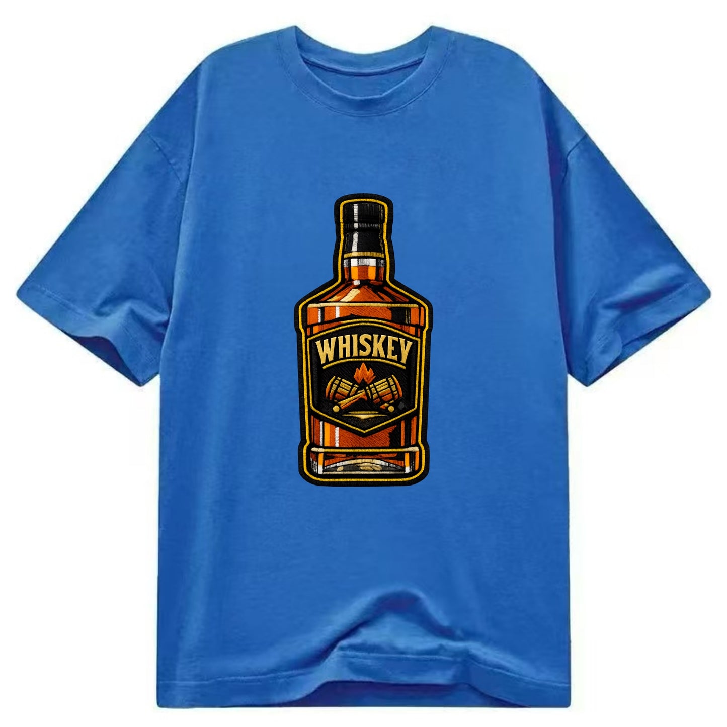 WHISKEY BOTTLE - bourbon bottle in amber and gold , spirits connoisseur - Classic T-shirt - Blue