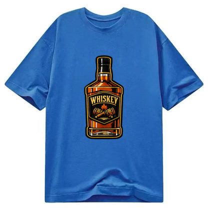 WHISKEY BOTTLE - bourbon bottle in amber and gold , spirits connoisseur - Classic T-shirt - Blue