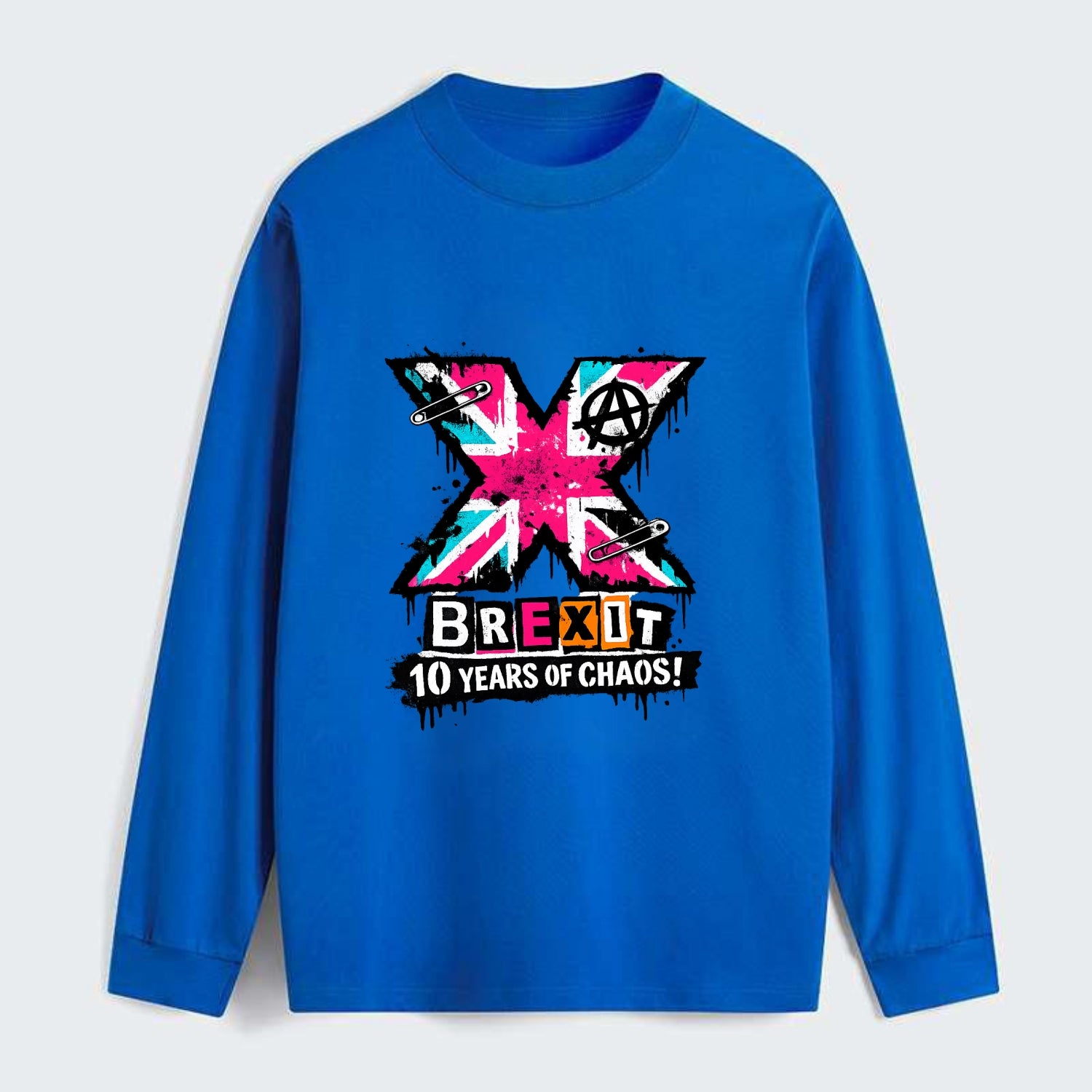 X YEARS | Roman numeral X massive | Union Jack fill pattern | Bold - Classic Long Sleeve Shirt - Blue