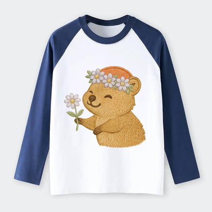 Quokka Daisy Chain - Raglan Long Sleeve T-Shirt - Blue