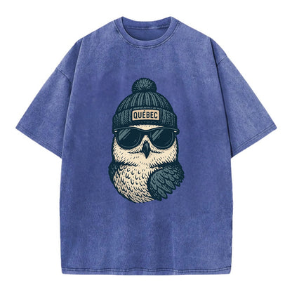 Quebec City Snowy Owl wearing Quebec bea - Vintage T-shirt - Blue
