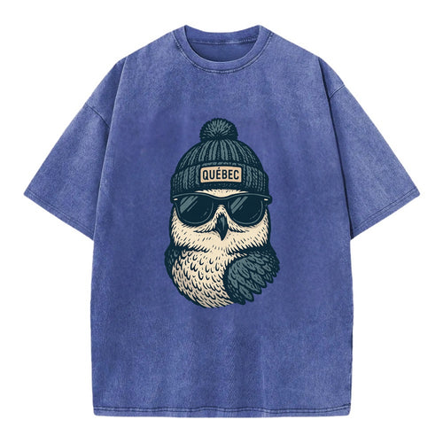 Quebec City Snowy Owl wearing Quebec bea - Vintage T-shirt