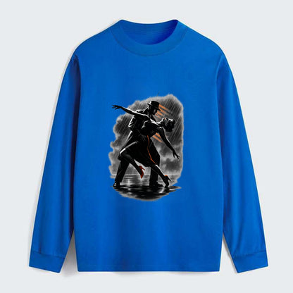 romantic dance pose with woman lifted in the air at lakeside - Classic Long Sleeve Shirt - Blue