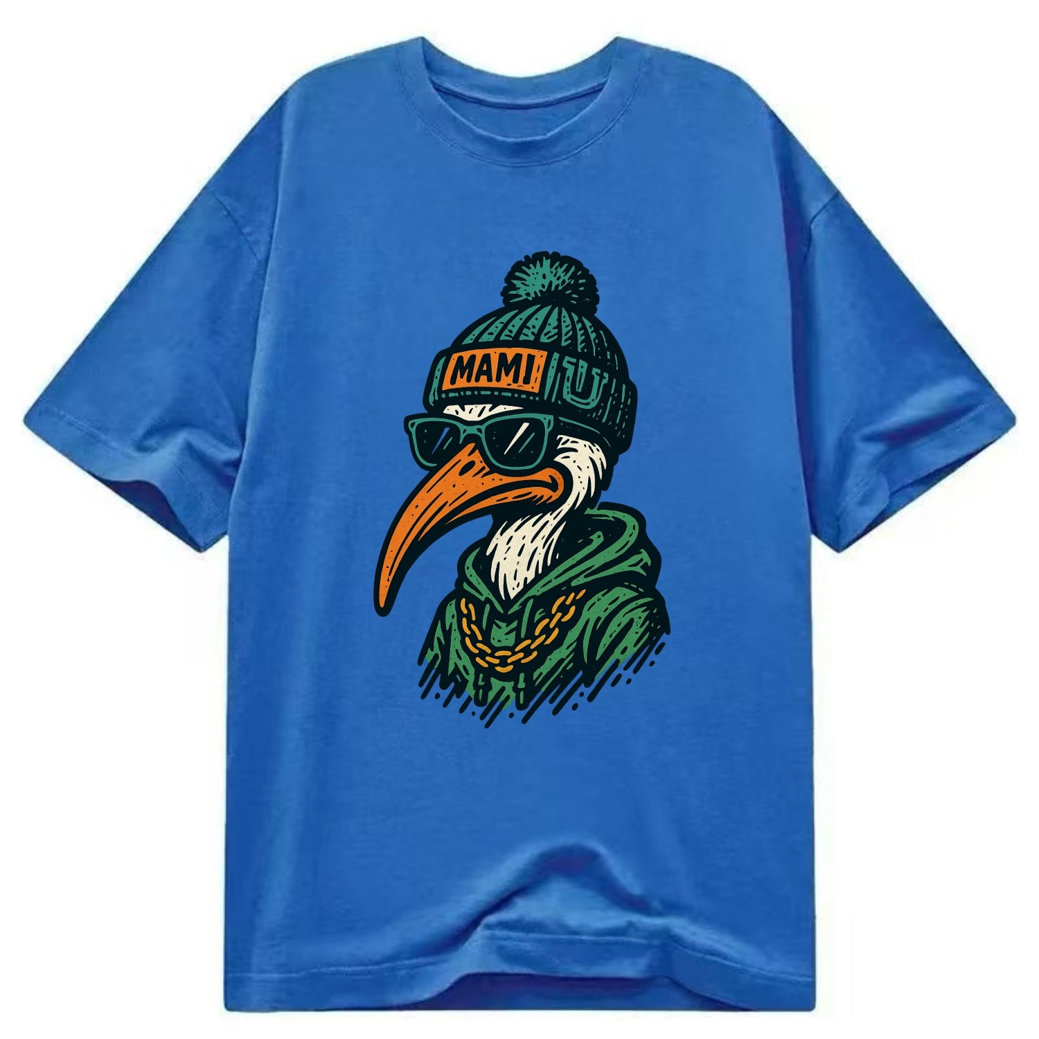 Coral Gables Ibis wearing Miami beanie with U patch - Classic T-shirt - Blue