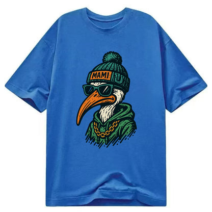 Coral Gables Ibis wearing Miami beanie with U patch - Classic T-shirt - Blue