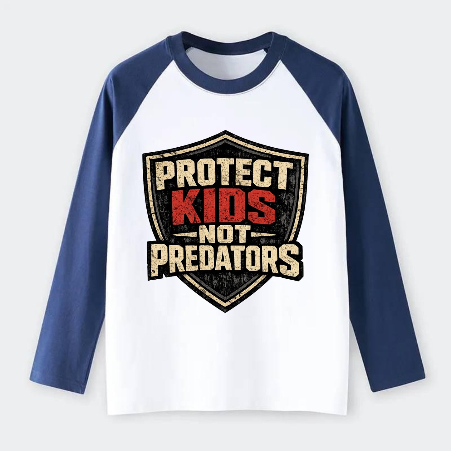 Protect Kids Not Predators - Raglan Long Sleeve T-Shirt - Blue