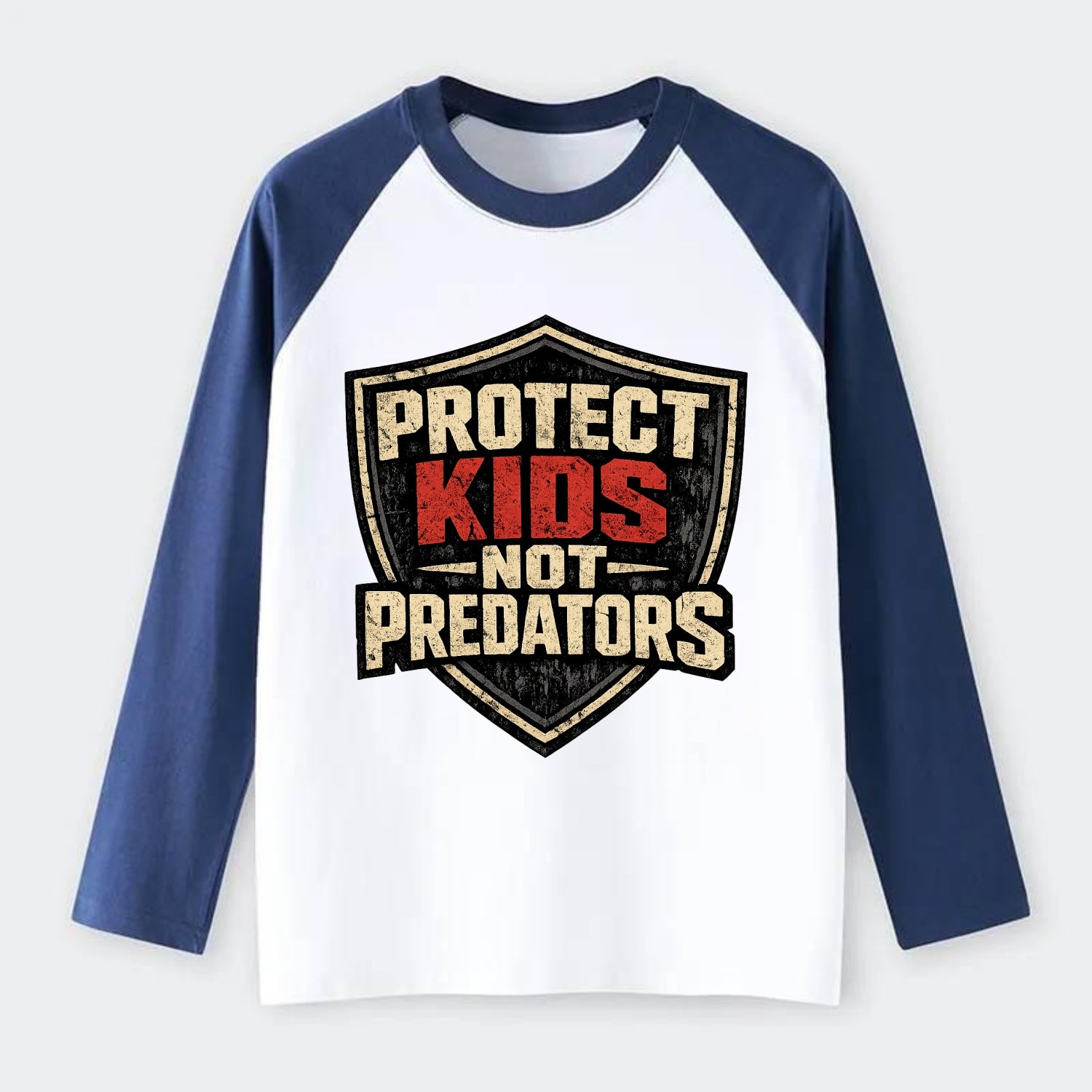 Protect Kids Not Predators - Raglan Long Sleeve T-Shirt - Blue