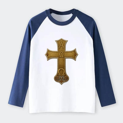 Alpha Omega Cross  - Raglan Long Sleeve T-Shirt - Blue